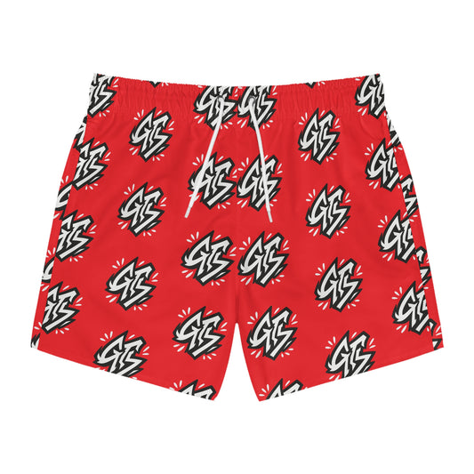 Red Graphic Swim Trunks - Stylish Beachwear for Summer Fun