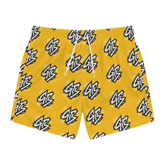 Yellow Graphic Swim Trunks - Stylish Beachwear for Summer Fun